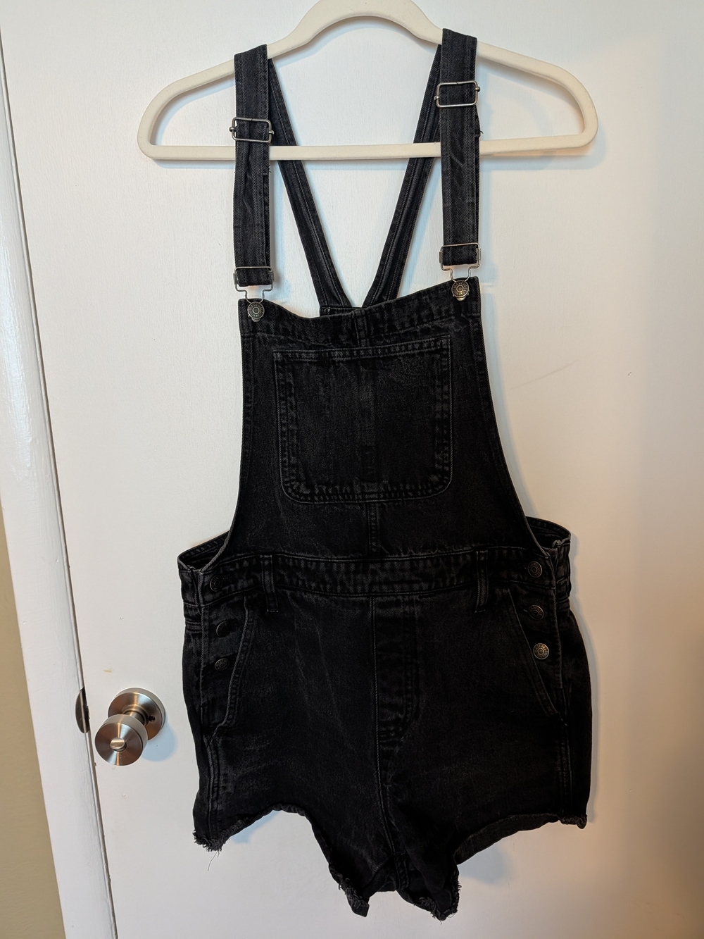 Madewell Black Washed Denim Short Overalls